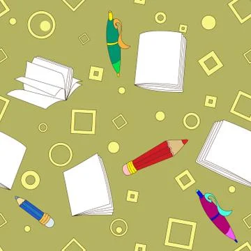 School notes seamless pattern on khaki background 스톡 일러스트