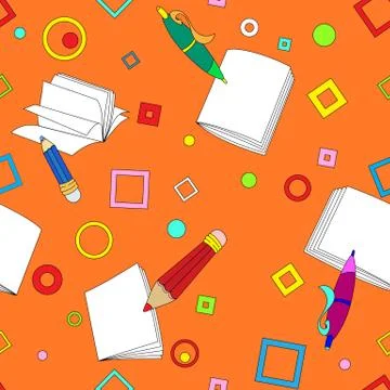School notes seamless pattern on orange background Stock Illustration
