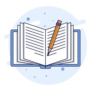 School Object Concept. Open Book and Pencil. Open book vector icon. Illustrazione stock