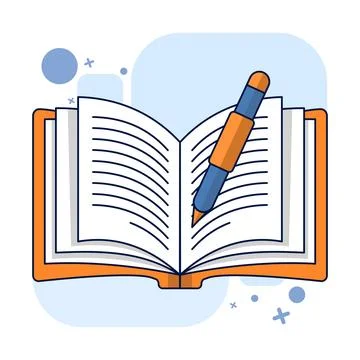 School Object Concept. Open Book and Pencil. Open book vector icon. Stock Illustration