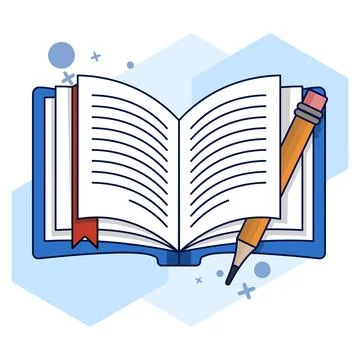 School Object Concept. Open Book and Pencil. Open book vector icon. Stock Illustration