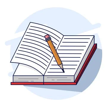 School Object Concept. Open Book and Pencil. Open book vector icon. Stock Illustration