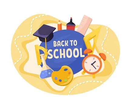 School Objects and Supplies Composition as Back to School Vector Illustration Illustrazione stock