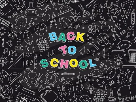 School objects on a black board. Stock Illustration
