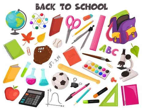 School objects vector collection Stock Illustration