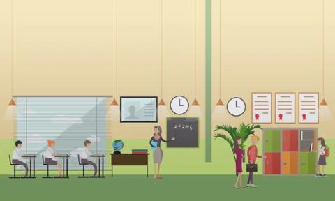 School office concept vector illustration in flat style Stock Illustration