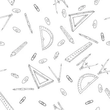 School office seamless pattern. Vector illustration set of drawing instrument Stock Illustration