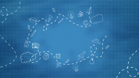 School pattern on blue chalkboard background. Animated looping school frame Stock Footage 315503854