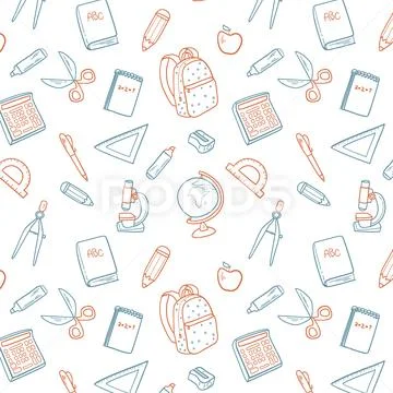 School pattern. School subjects outline. Sketch style pattern. Shool ...