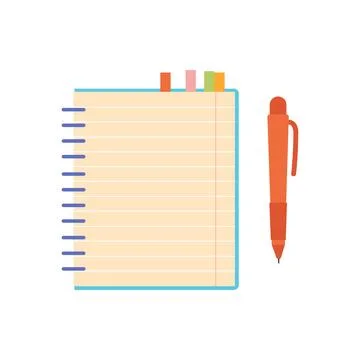 School pen and paper notepad for notes, tools to study and write on lesson Illustrazione stock