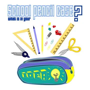 School pencil case staff vector set of elements. Educational clipart collecti 스톡 일러스트