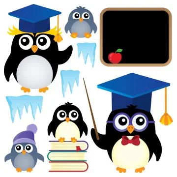 School penguins theme set Stock Illustration