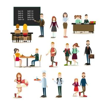 School people vector flat icon set Stock Illustration
