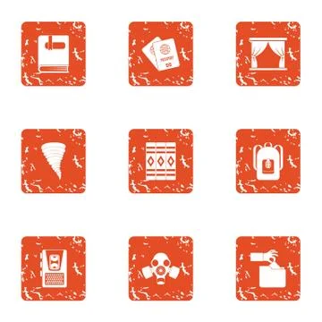 School performance icons set, grunge style Illustrazione stock