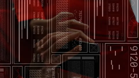 In school, person in red shirt using animation on digital interface displaying Stock Footage 313171084