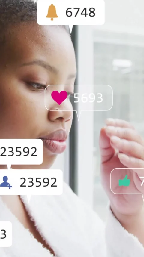 In school, person in white robe with animation of social media notifications Stock Footage 344285167