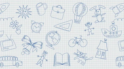 School pictures on a sheet of notebook Stock Footage 45257699