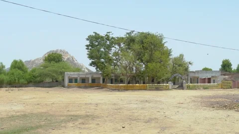 School Playground with Gate and Hill View Stock Footage 324910728