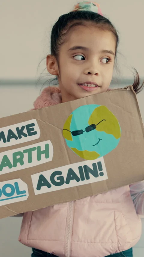 School, poster and child in class for climate change, conservation and global Stock Footage 332915160