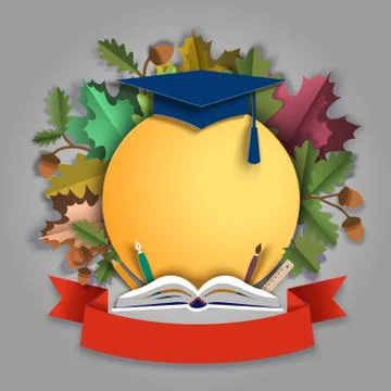 School poster template, vector paper cut illustration Stock Illustration