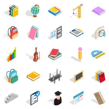 School program icons set, isometric style Stock-Illustration