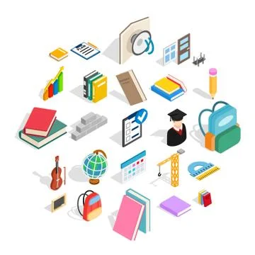 School program icons set, isometric style Stock-Illustration