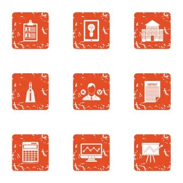School progress icons set, grunge style Stock Illustration