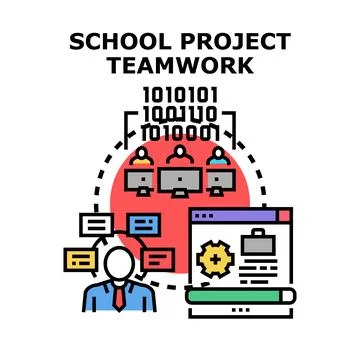 School project teamwork collaborating for educational development Illustrazione stock