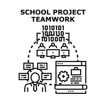 School project teamwork collaborating for educational development 库存插图