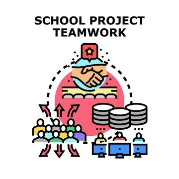 School project teamwork collaborating learning process Illustrazione stock