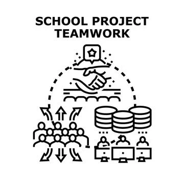 School project teamwork collaborating learning process Stock Illustration