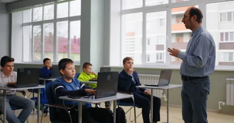 School Pupils Learning In Optional Classes Of Programming And Coding, Education Stock Footage 280178792