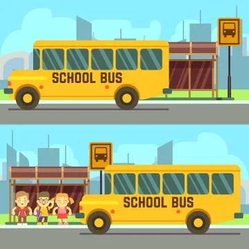 School pupils waiting for schoolbus 스톡 일러스트