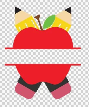 School Red Apple Pencils Monogram Frame Stock Illustration