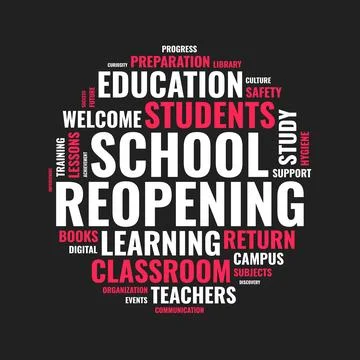 School Reopening Word Cloud Concept with Education Keywords in Circular Typ.. Stock Illustration