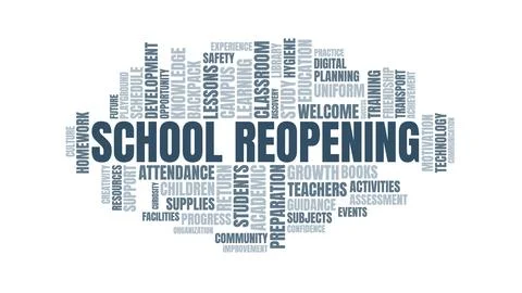 School Reopening Word Cloud Typography Graphic on White Background 库存插图