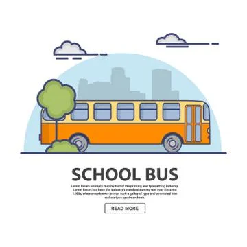 School retro bus. In linear flat style a vector. Stock Illustration