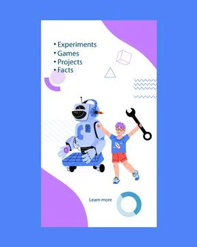 School robotics lessons and classes banner. Kids robotic classes and programm Stock Illustration