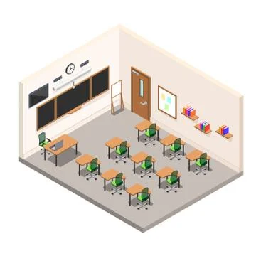 A school room for study, a classroom with desks and a school board, a modern Stock Illustration