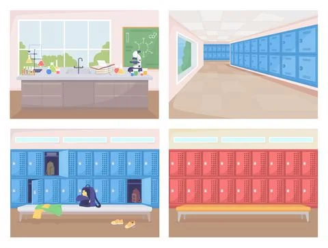School rooms flat color vector illustration set Illustrazione stock