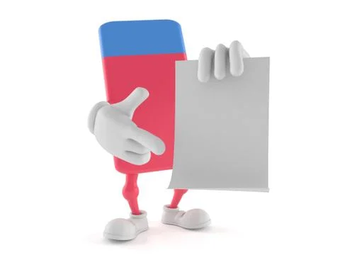 School rubber character with blank sheet of paper イラスト素材