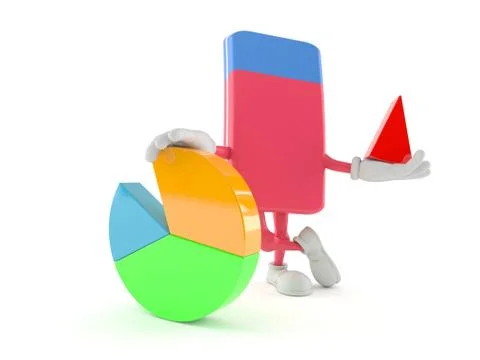 School rubber character with pie chart Stock Illustration