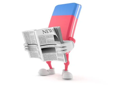 School rubber character reading newspaper Stock Illustration
