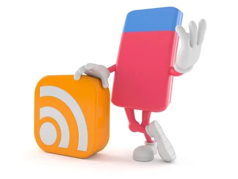 School rubber character with RSS icon Stock Illustration