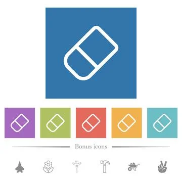 School rubber outline flat white icons in square backgrounds 스톡 일러스트