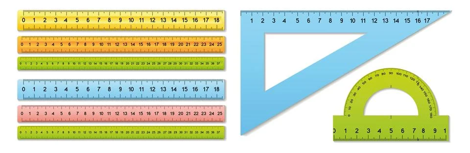 School Ruler, Protractor, Triangular with Scale. Vector Illustration Stock Illustration