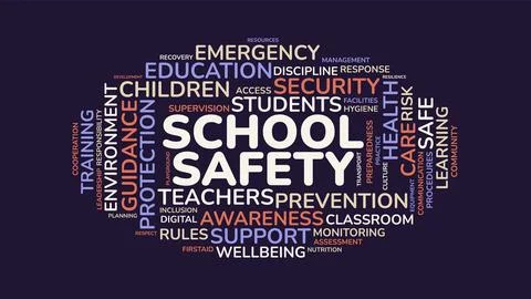 School Safety Word Cloud Typography Graphic Featuring Education Security Pr.. Stock Illustration