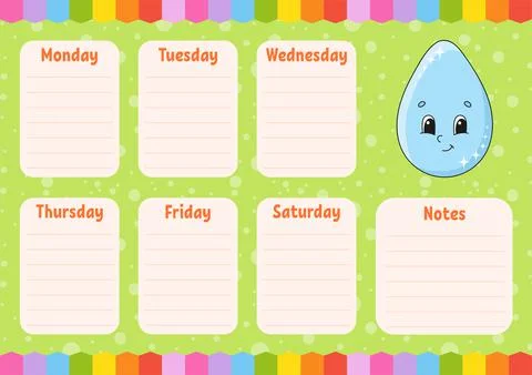 School schedule. Cute drop. Timetable for schoolboys. Empty template. Weekly  Stock Illustration