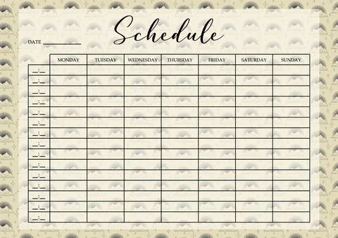 School schedule planner template. Beige background blank printable sheet Stock Illustration