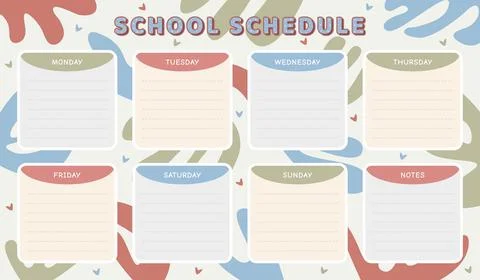 School schedule template boho Stock Illustration